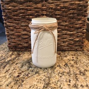 Cream White Chalk Painted Wide Mouth Mason Jar